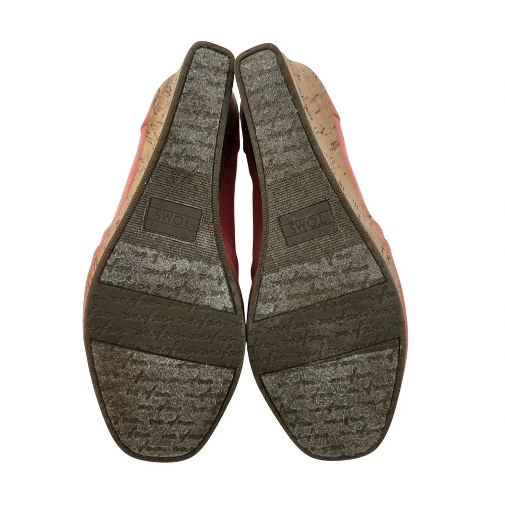 TOMS Coral Pink Canvas‎ Peep Toe 3 inch Wedge Espadrilles Shoes Womens 8.5